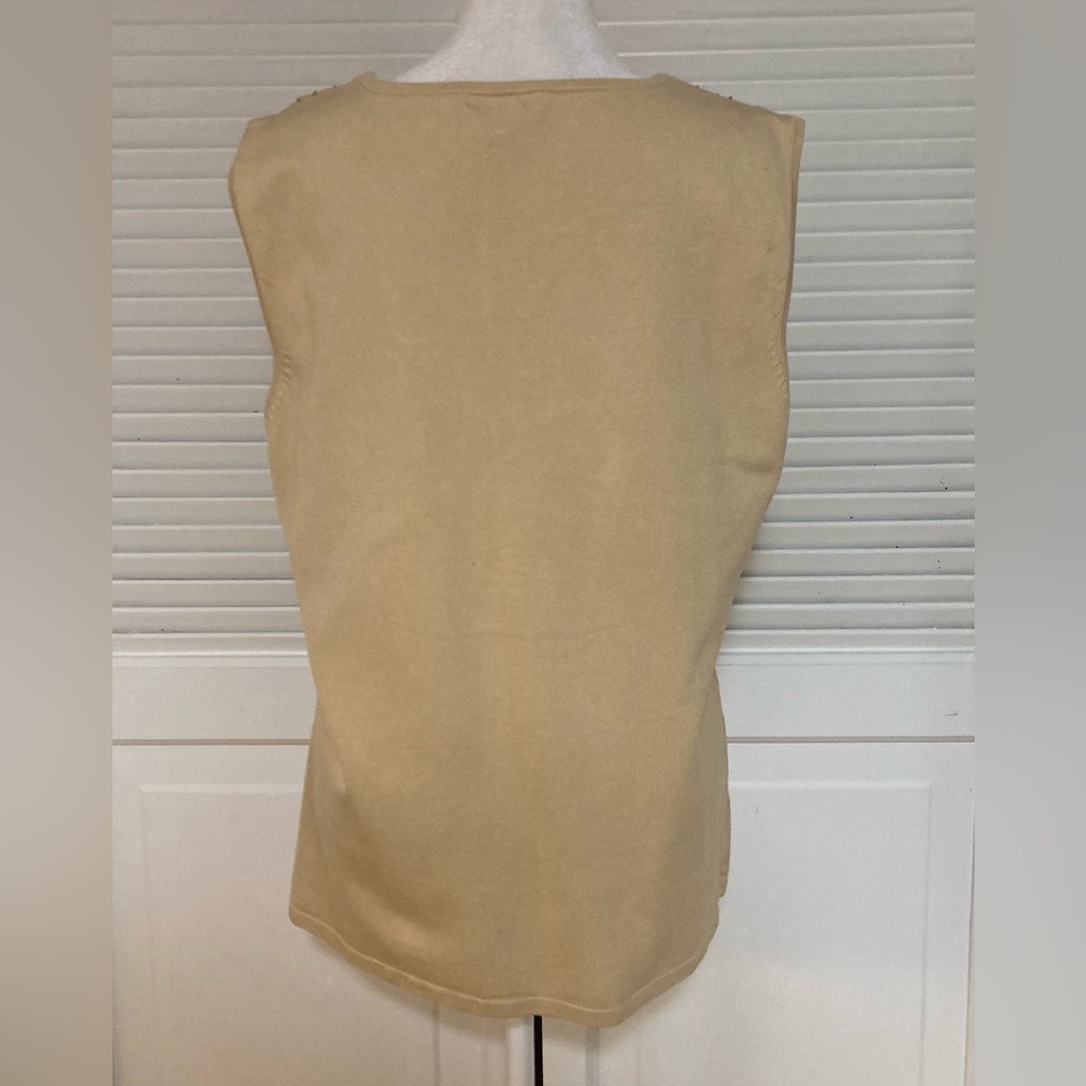 EC Reba Tan Sleeveless Silk Sweater With Front Fringe & Sequins Size XL - Picture 5 of 10